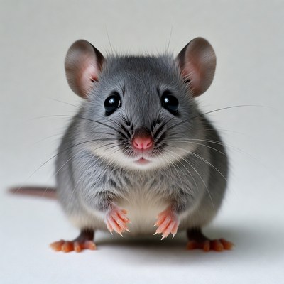 Cute gray mouse on white background