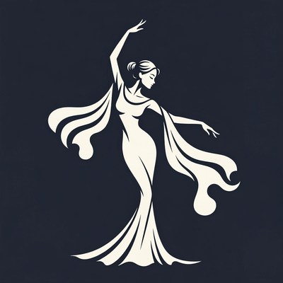 Elegant Woman Dancing in Flowing Gown