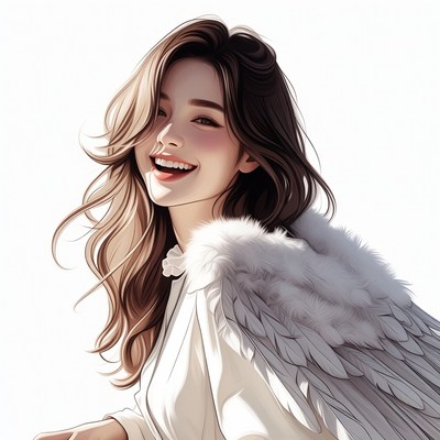 Smiling Asian woman with angel wings