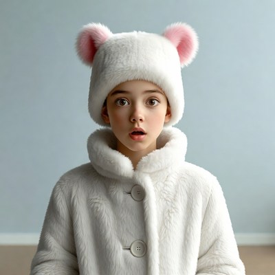 Girl in white bear ear coat
