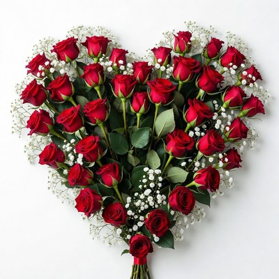 Red Roses Heart with Baby's Breath