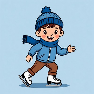Boy ice skating in winter clothes