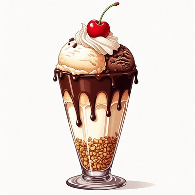 Chocolate Vanilla Ice Cream Sundae