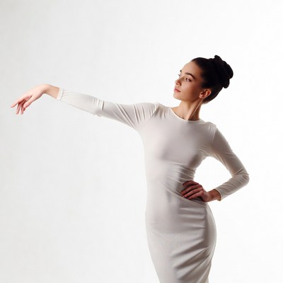 Ballerina in white dress posing gracefully