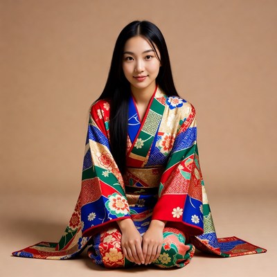 Asian woman in colorful kimono