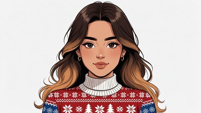 Smiling woman in red Christmas sweater
