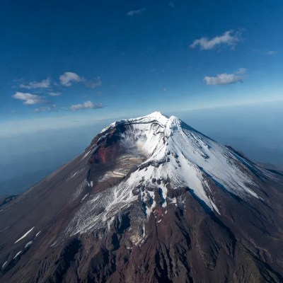 Snow-Capped Volcano Aerial View