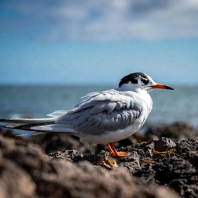 Gull on rocky beach