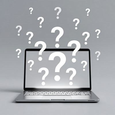 Laptop Screen with Question Marks