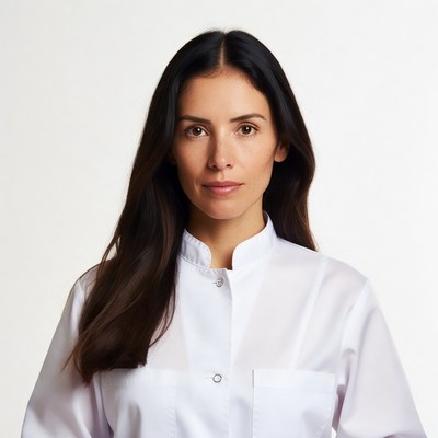 Latina woman in white lab coat