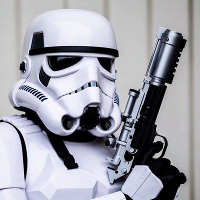 Stormtrooper holding blaster rifle