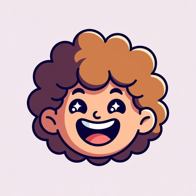 Cartoon boy with curly hair smiling