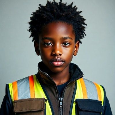 African boy in reflective safety vest