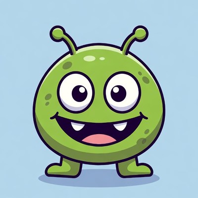 Cute green cartoon alien smiling