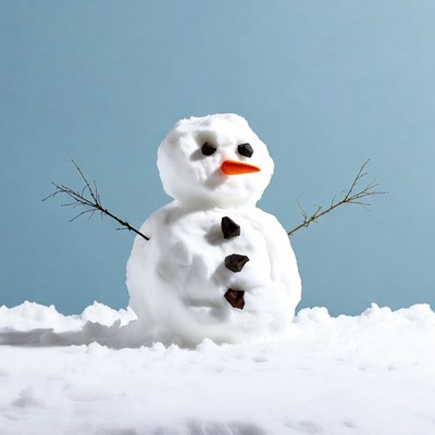 Snowman with carrot nose on snow