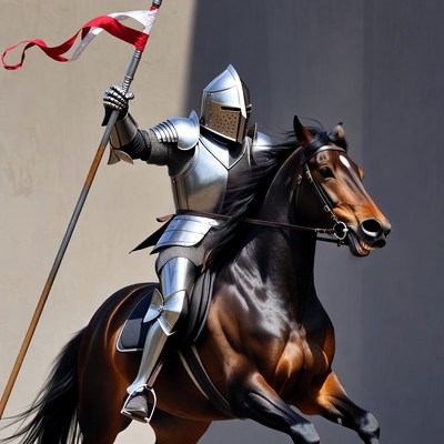 Knight on Horse Holding Polish Flag