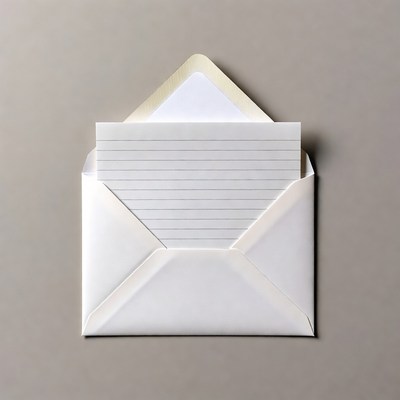 Open white envelope with lined note card