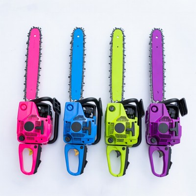 Colorful Chainsaws on White Background