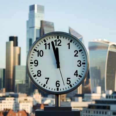Large clock with London skyline