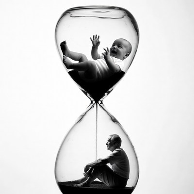 Baby and Elderly Man in Hourglass