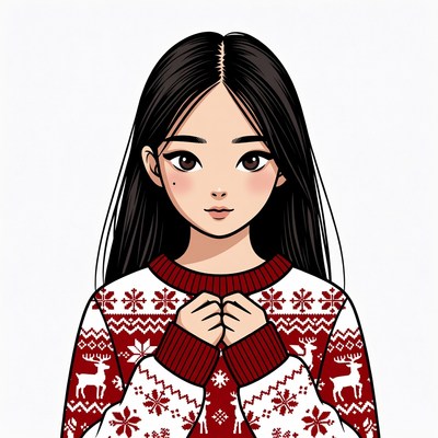 Asian girl in Christmas sweater