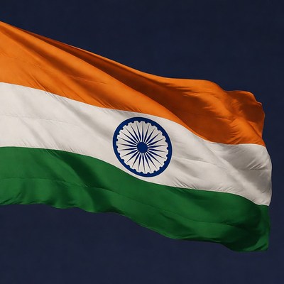 Indian Flag Waving on Dark Background