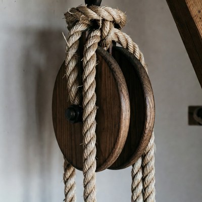 Wooden Pulley with Thick Rope