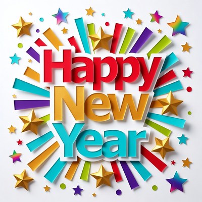 Happy New Year colorful paper cutout