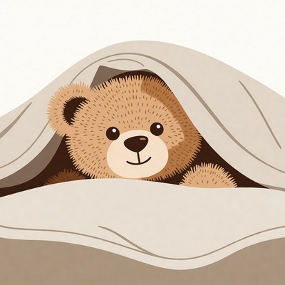Teddy bear peeking from blanket