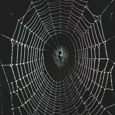 Spider web with dew drops