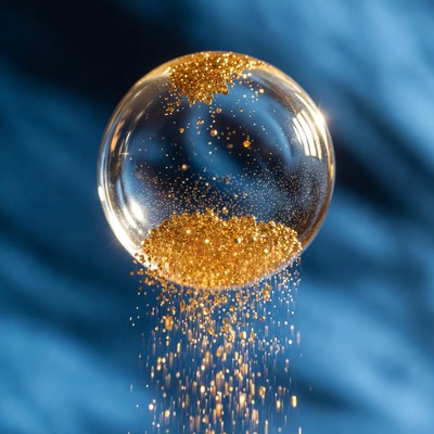 Golden Glitter Pouring from Clear Sphere
