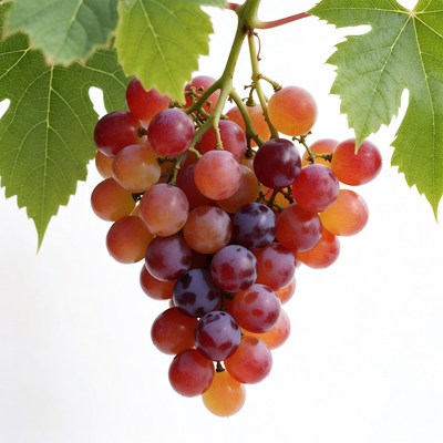 Bunch of red grapes with leaves