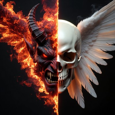 Demon Skull Angel Wings Split Image