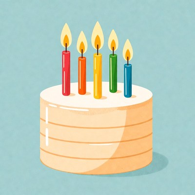 Five colorful candles on cake