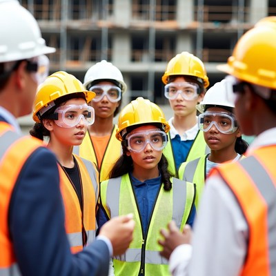 Construction workers meeting at site