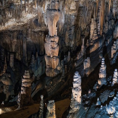 Stalactites in Illuminated Cave
