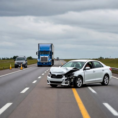 White car crashed on highway