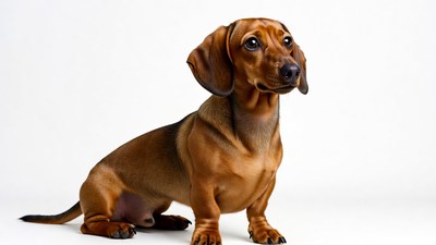 Dachshund sitting on white background