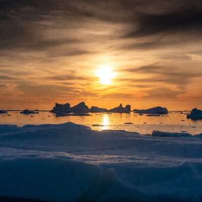 Icebergs in Arctic Sunset
