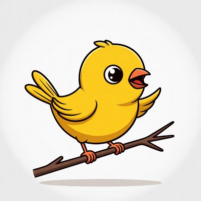 Cute yellow cartoon bird on branch