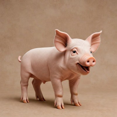 Cute pink piglet smiling