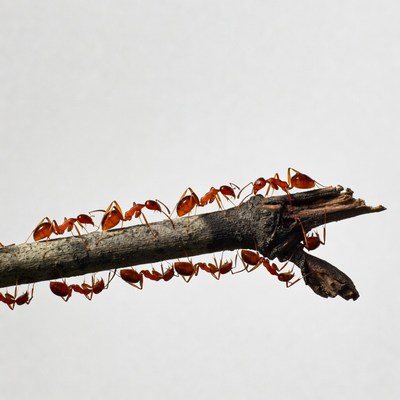 Line of ants on branch