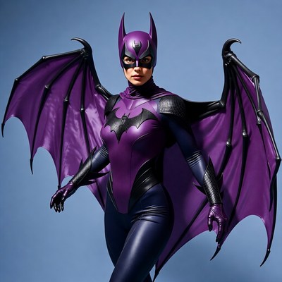 Batgirl in purple batsuit with wings