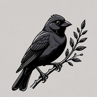 Black bird perched on branch