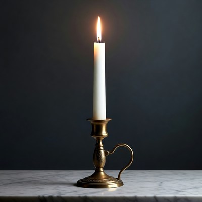 Lit Candle in Brass Candlestick