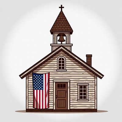 Wooden Church with American Flag