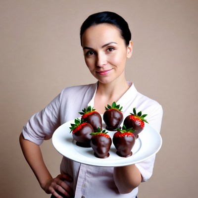 Woman holding chocolate covered strawberries