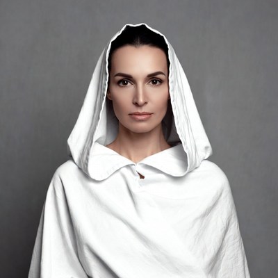 Woman in white hooded robe