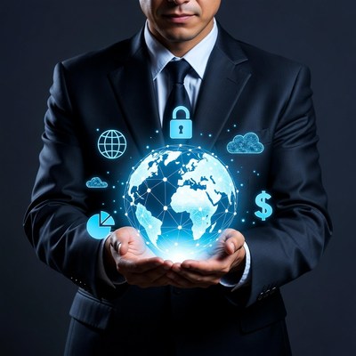 Businessman holding glowing globe