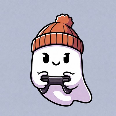 Cute ghost playing video games